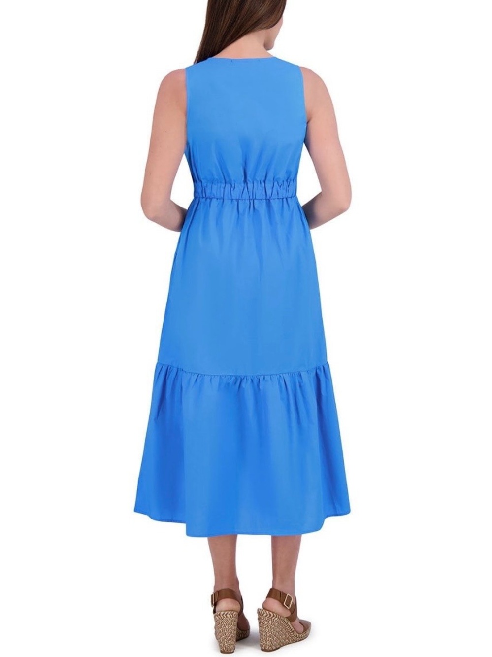 Summer Women’s Bright Blue Twist-Front Midi Dress Cotton Size XS Coastal - Picture 3 of 8